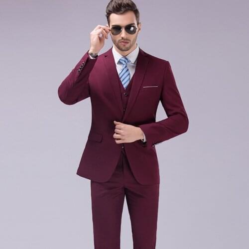 2021 Groom Wear Plus Size Tuxedos Burgundy Fit Jacket Slim Peaked Lapel Business Party Prom Best Men Wedding Coat Suits Pants
