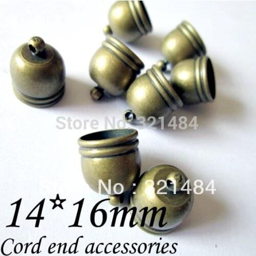 Antique Bronze Brass Tone 200piece 14x16mm Cord end caps, cord crimp ends for leather cord 13mm necklace/bracelet diy