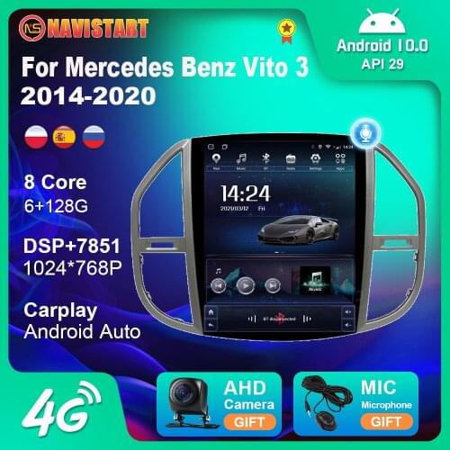 6+128G Android 10.0 Car Multimedia Stereo Radio For Mercedes Benz Vito 3 2014 - 2020 Tesla Style GPS Navigation Carplay DSP DVD