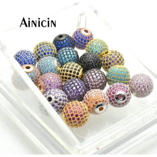 2pcs Many Colors Shine Disco Ball 8mm 10mm CZ Micro Paved Copper Round Beads For Bracelet DIY Jewelry Making Findings