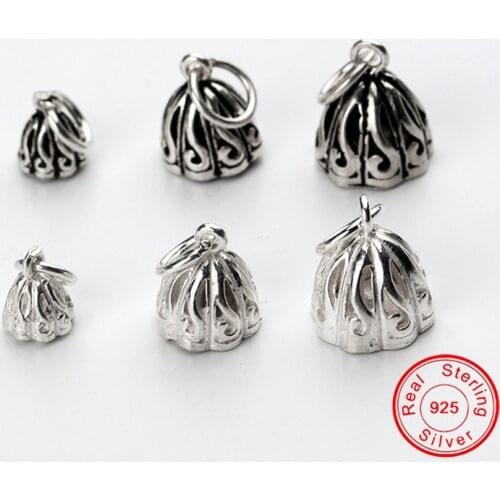 UQBing Genuine Silver DIY Bracelet Jewelry Findings Small Middle Big Size Lotus Flower Pendant Charm Accessories Wholesale