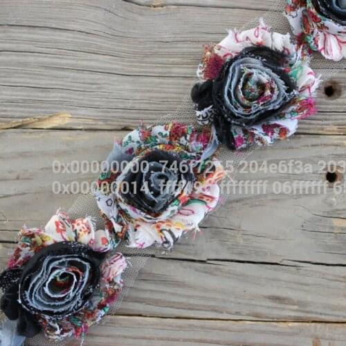 DIY grey/black Peacock shabby flower Paisley Chiffon Flower Shabby Rose Trim for hair accessories/garment/shoes/headband(043)