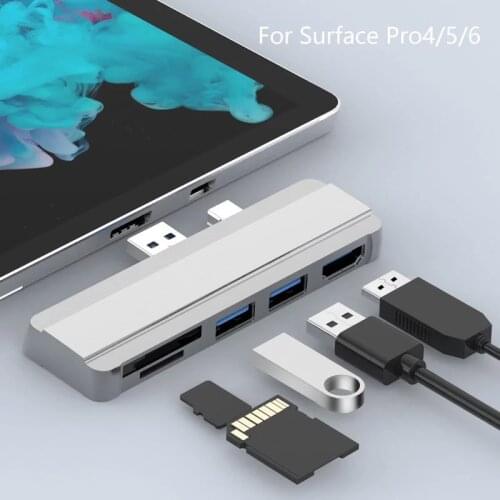 Mosible USB Hub 3.0 Docking Station for Microsoft Surface Pro 4/5/6 Multi 5 In 1 USB to USB 3.0 Port SD / TF Splitter Adapt