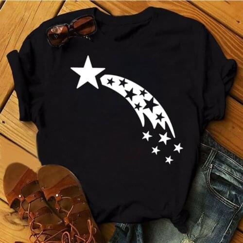 Star Printed T Shirt New Women Fashion Black T Shirt 90s Ladies Woman Casual Cute Tee Tops Female Short Sleeve O-neck T-shirts