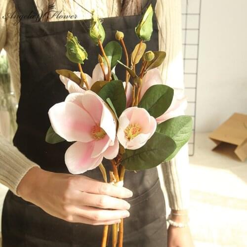 Artificial flower bouquet silk magnolia hand flower decor wedding home hotel christmas office table bride bouquet flower wall