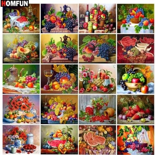 HOMFUN Full Drill Diamond Painting "Fruit and Flower Platter" DIY Picture Of Rhinestone 5D Diamond Embroidery Cross Stitch Decor