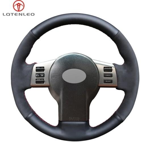 LQTENLEO Black Genuine Leather Suede Hand Sew Car Steering Wheel Cover For Infiniti FX FX35 FX45 2003-2008 Nissan 350Z 2003-2009