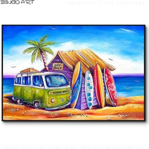 Fashion Design Hand-painted High Quality Surf Shack Oil Painting Rich Colors Wall Art Summer Time Surf House Canvas Oil Painting