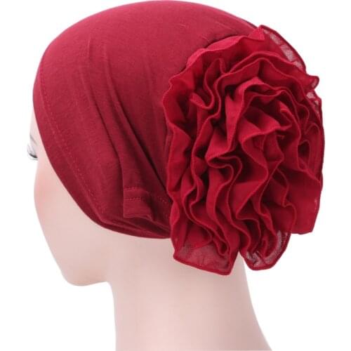 Muslim Women Flower Cotton Chiffon Chemo Sleep Turban Headwear Wrap Plated Scarf Beanie Cap Hat for Cancer Hair Accessories