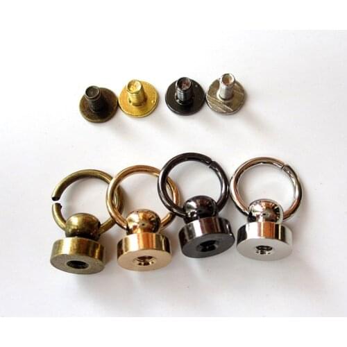 20sets Brass Rotation Pull O Ring Screw Rivets DIY Phone Shell Rotation Pull Screwback Stud Leathercraft Belt Bag Nail Buckles