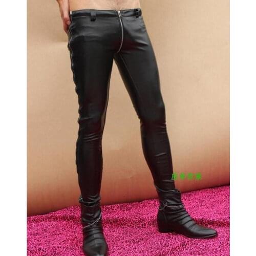27-37 Mens New Dj Fashion Clothing Slim Male Before And After The Zipper Tight Leather Pants Men Trousers Male Singer Costumes