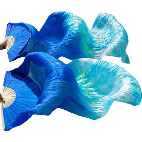 Wholesale 1pc right fans+1 pc left hand painted belly dance silk fan veil royal blue mix color 5 size