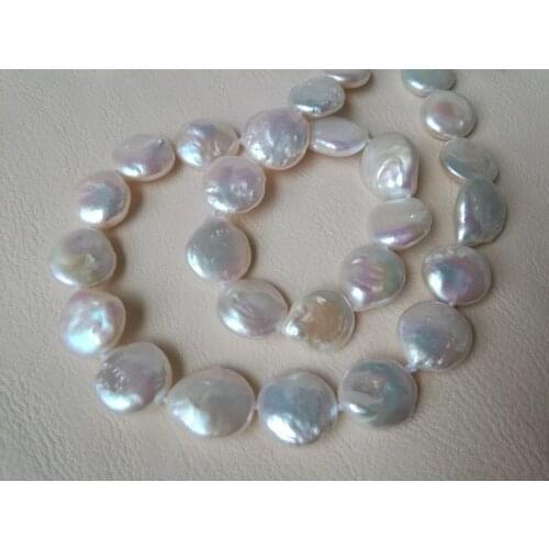 Wholesale 12-14MM white coin genuined freshwater pearl necklace 16" AA
