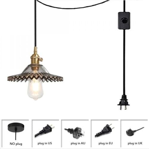 Pendant Light Plug In, Hanging Ceiling Light with Cord, Smoky Gray Glass Shade with Gold Metal Lamp Holder, Pendant Hanging Lamp