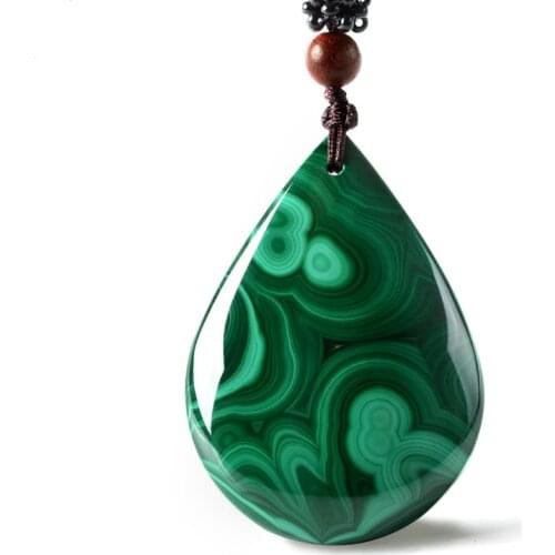 Drop Shipping Womens Necklace Pendant Natural Green Malachite Water Drop Heart Shape Pendant Gift for Females Fine Jewelry