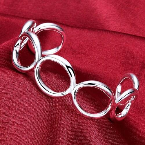 Retro Silver Jewelry 925 Sterling Silver Round Shape Circle Bracelet Bangles Trendy Jewelry Bangles
