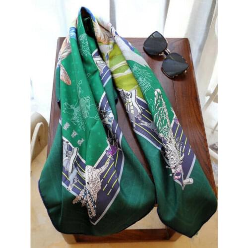 Luxury 100% Twill Silk Scarf Women Fashion Kerchief Bandana Ethnic Tribal Human Print Shawl Double-sided Color Hijab 90*90cm