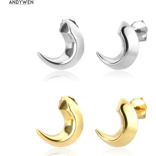 ANDYWEN 925 Sterling Silver Moon Stud Earring Women Piercing Pendiente Fashion Fine Jewelry 2021 Rock Punk luxury Jewels