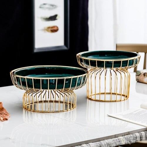 Light luxury creative ceramic fruit plate fruit pot household high tray dried fruit snack dessert dessert plate LB031214