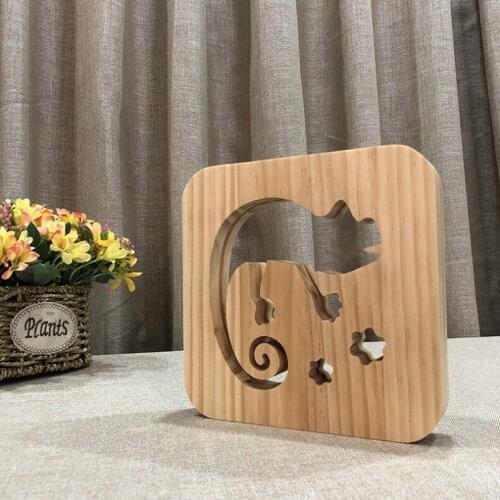 USB chameleon LED night light wooden cartoon animal night light bedside atmosphere lamp children sleep lighting night decoration