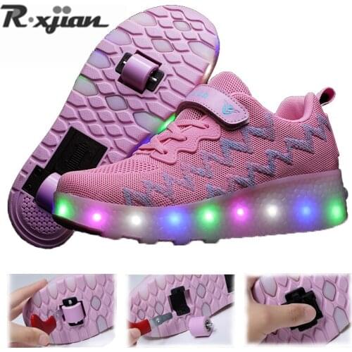 Heelys luminous sneakers children LED color luminous shoes boys and girls non-slip Heelys with wheels