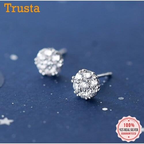 TrustDavis Real 925 Sterling Silver Fashion Cute Charm MIni Round Shiny CZ Stud Earrings For Women Wedding Fine Jewelry DA1791