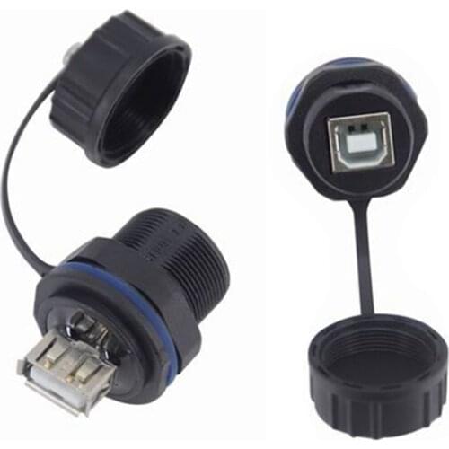 USB 2.0 Waterproof Socket Industrial Type B Female to Type A Female Print Scan Adapter Plug Connector with Dustproof Cap