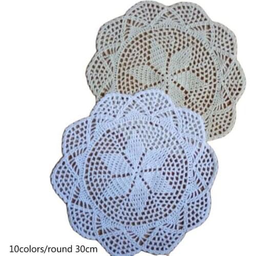 Vintage round lace cotton table place mat crochet coffee placemat pad Christmas drink coaster cup mug tea dining doily kitchen