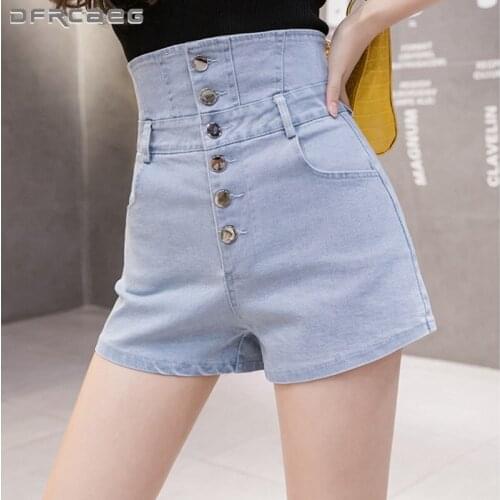 High Waist Single Breasted Short Jeans For Women 2021 Summer Streetwear Slim Stretch Denim Shorts Femme Black