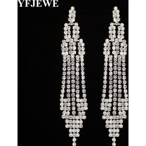 YFJEWE Full Crystal Tassels Classic Accessories Long Drop Statement Earrings Hanging Bridal Wedding Earrings Dangle Jewelry E476