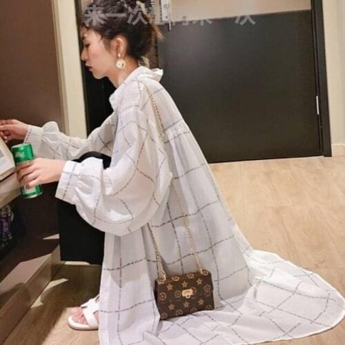 Summer 2021 Women Plaid Shirt Sun Protection Clothing Loose All-Match Sun-Proof Shirt Thin Cardigan Coat Long Sleeve Tops