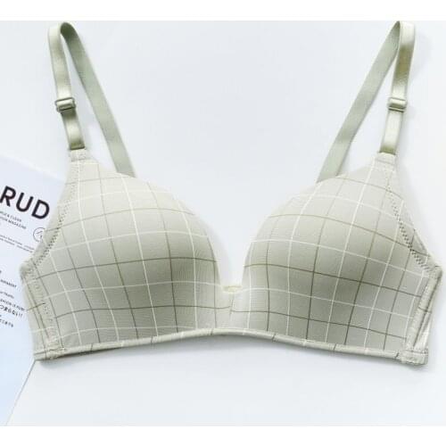 Womens Bras Underwear Women Push Up Seamless Plaid Bra Gather Adjustable