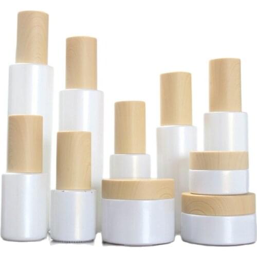 120ML100ML 60ML 30ML 20ML Pearl White Glass Spray Lotion Toner Bottle Plastic Lid Cosmetic Packaging 20G 30G 50G Cream Jar 8pcs