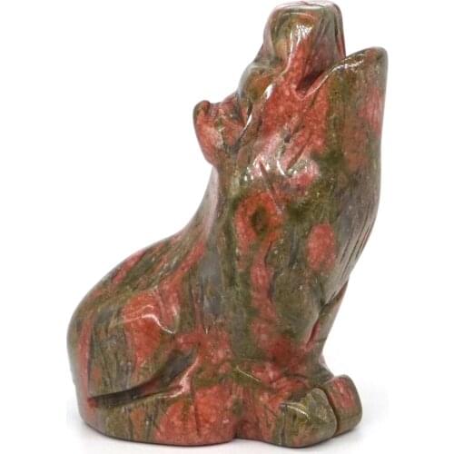 2" Wolf Statue Unakite Natural Stone Carved Crafts Crystals Quartz Healing Reiki Gemstone Animals Figurine Room Decor