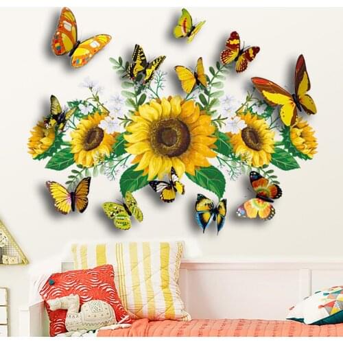 3d Removable Sunflower Butterfly Wall Sticker Kitchen Waterproof Decals For Kids Room Living Room Bedroom Home Decoration P5