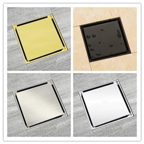 4 Colors Gold /Black /Chrome /Brushed brass floor drain 100*100 mm 4 inch bathroom shower drainer square Invisible style