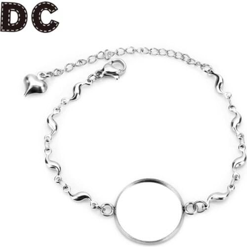 DC 5Pcs/lot 12/14/16/18/20mm Stainless Steel Bangle Bracelet Settings Glass Cabochon Blank for DIY Jewelry Bracelet Trays Bezel
