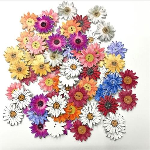 500PCS Sunflower Random Mixed Flower Painted Wooden Buttons Decorative Buttons for Sewing Scrapbooking Crafts 25mm