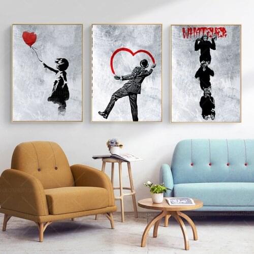 Bansky Canvas Painting Graffiti Wall Art Girl Holding Balloons Posters and Prints Wall Pictures for Living Room Decoration Home