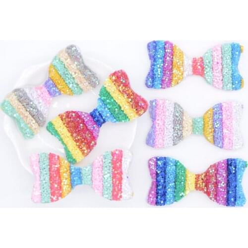 6Pcs 60*28mm Bling Sequin Pipe Kawaii Bow Tie Applique for DIY Clothes Crafts Decor Headwear Hairpin Hat Accessories Patches P24