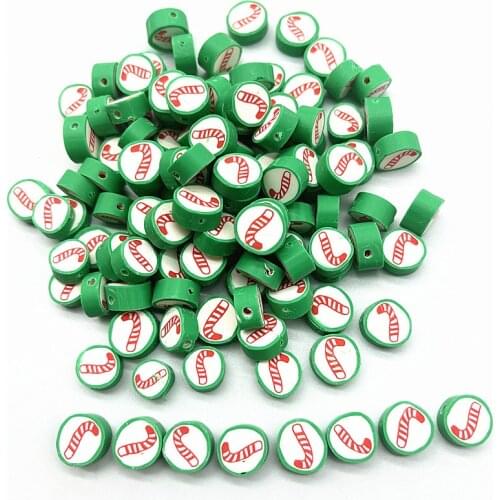 30pcs 10mm Christmas Pattern Beads Polymer Clay Spacer Loose Beads for Jewelry Making DIY Handmade Bracelet Accessories #07