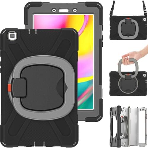 Kids Safe Silicone Case with Rotatable Handle Kickstand Shoulder Strap for Samsung Galaxy Tab A 8.0 T290 T295 Shockproof Cover