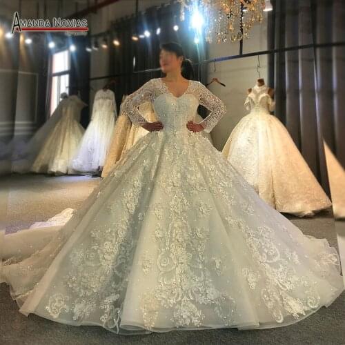 Long lace flowers wedding dress real work photo custom order sizes amanda novias