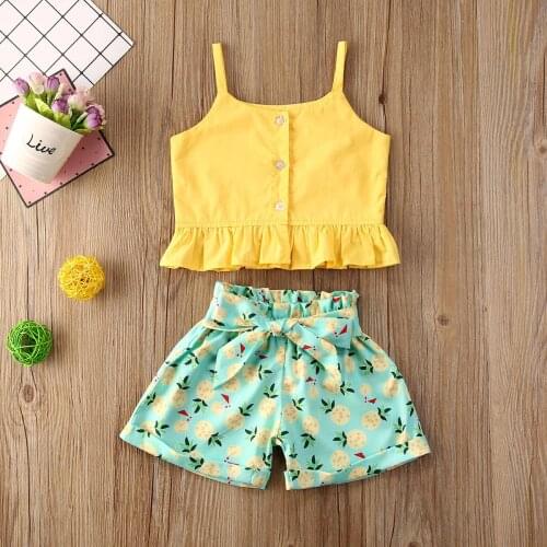 FOCUSNORM Summer Infant Girls Clothes Sets 2pcs Strapless Single Breasted Vest Tops Pineapple Shorts 0-4Y