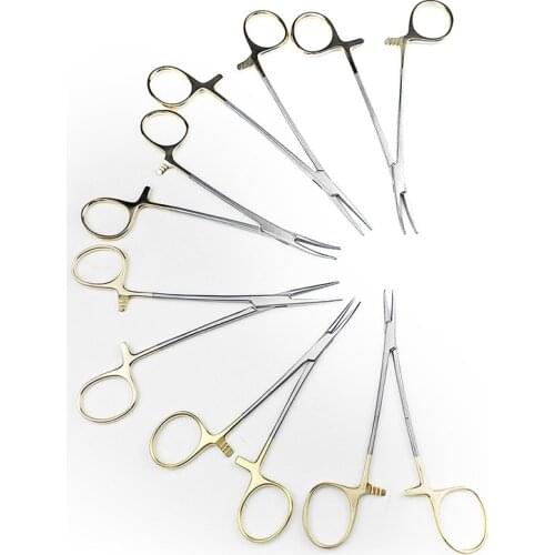 Stainless Steel Gold Handle Curved/Straight Forceps Locking Clamps, Hemostatic Forceps Arterial Forceps Medical Tools