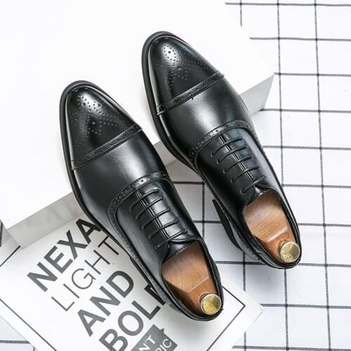Classic Men Dress Shoes PU Leather Big Size 38-48 Heel Elegant Suit Business Formal Oxfords Bullock Shoes