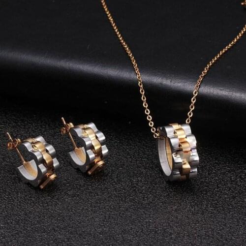 Crown Brand Stainless Steel Men Women Charm Jewelry Sets Luxury Wedding Party Necklace and Earrings For Birthday Gift