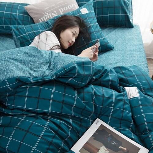 Kuup Pretty Two Sided Two Color Splicing Plant Fiber Bed Sheet Set Duvet Cover Soft Sets of Sheets Set of Bedding King Size Sets