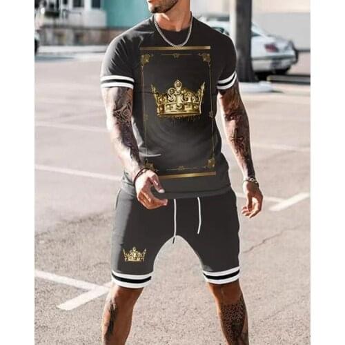 Sports Trend Two-Piece Threaded Suit Fashion Casual Sports Shorts Two-Piece Set Oversized Mens Printed Short-Sleeved Shorts Sui