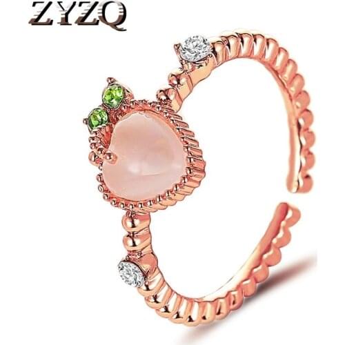 ZYZQ Sweet Pink Peach Ring Summer Fresh Love Artificial Opal Opening Adjustable Index Finger Ring
